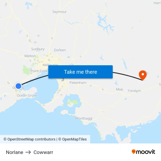 Norlane to Cowwarr map