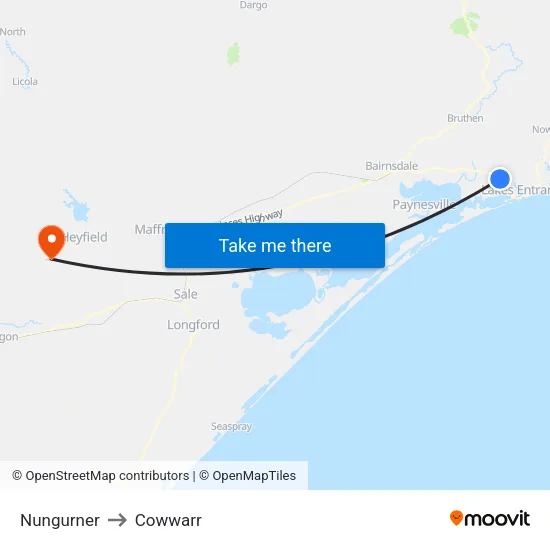 Nungurner to Cowwarr map
