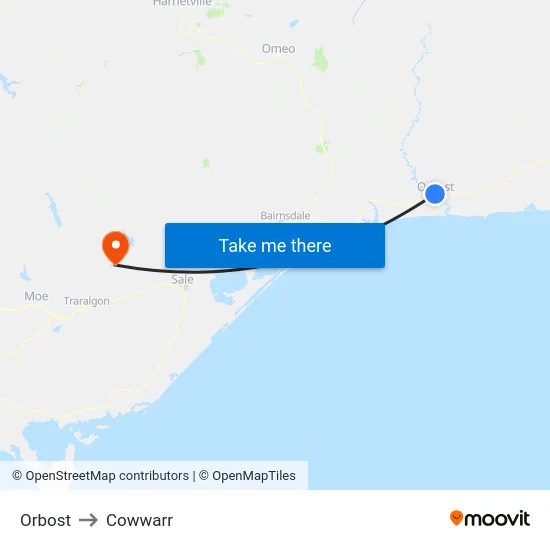 Orbost to Cowwarr map