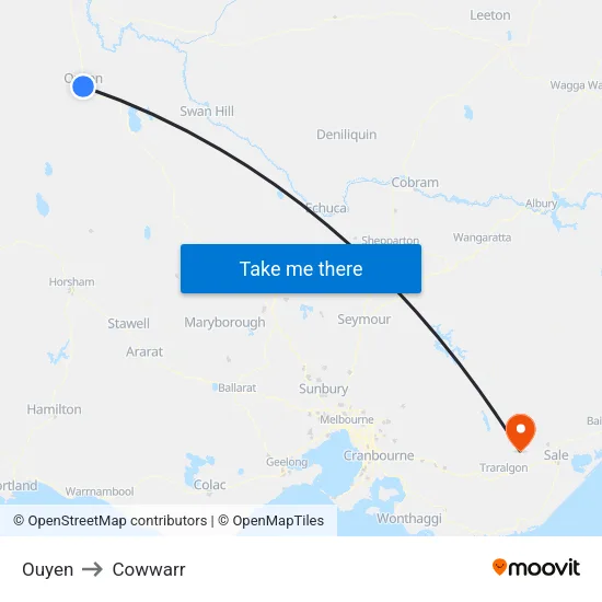 Ouyen to Cowwarr map