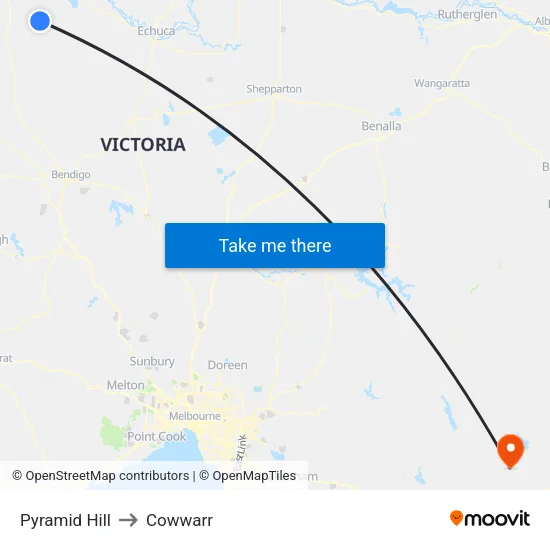 Pyramid Hill to Cowwarr map