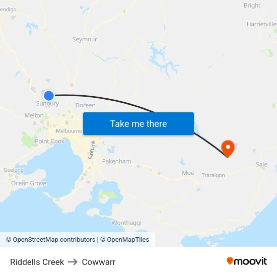 Riddells Creek to Cowwarr map