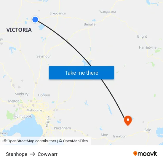 Stanhope to Cowwarr map