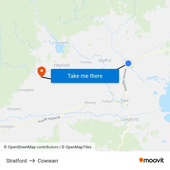 Stratford to Cowwarr map