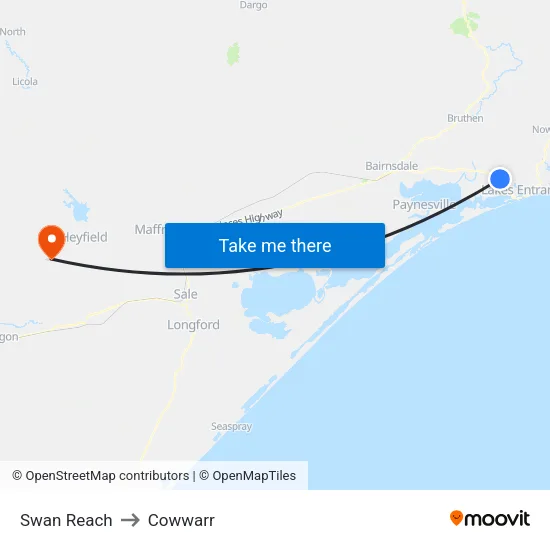 Swan Reach to Cowwarr map
