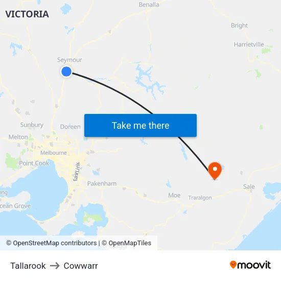 Tallarook to Cowwarr map