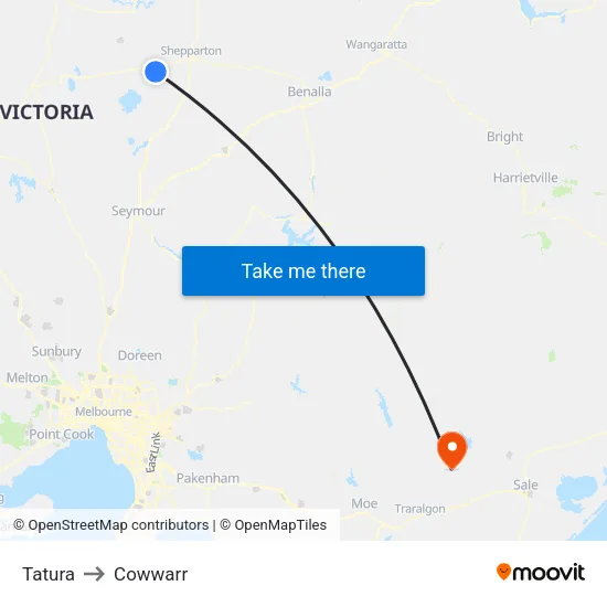 Tatura to Cowwarr map