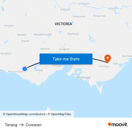 Terang to Cowwarr map