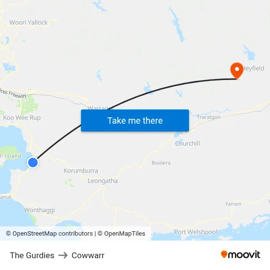 The Gurdies to Cowwarr map