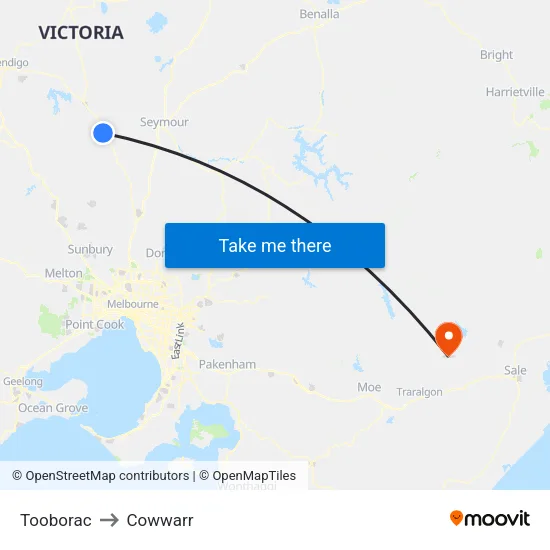 Tooborac to Cowwarr map