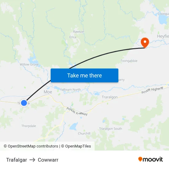 Trafalgar to Cowwarr map