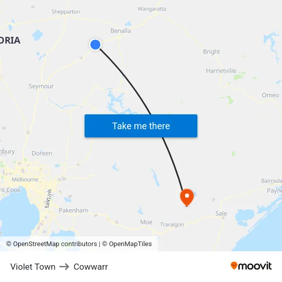 Violet Town to Cowwarr map