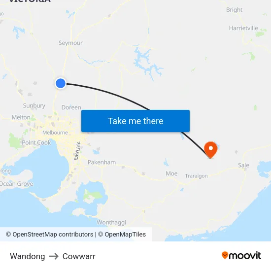 Wandong to Cowwarr map