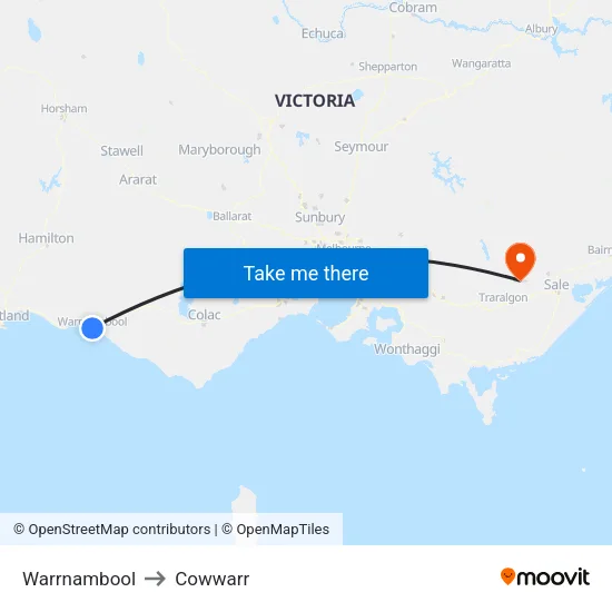 Warrnambool to Cowwarr map