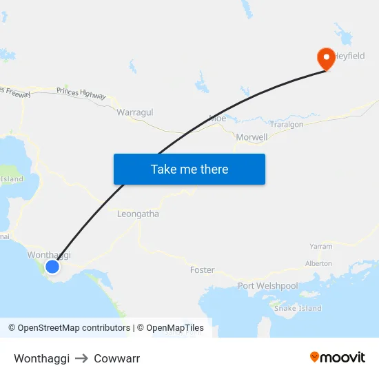 Wonthaggi to Cowwarr map