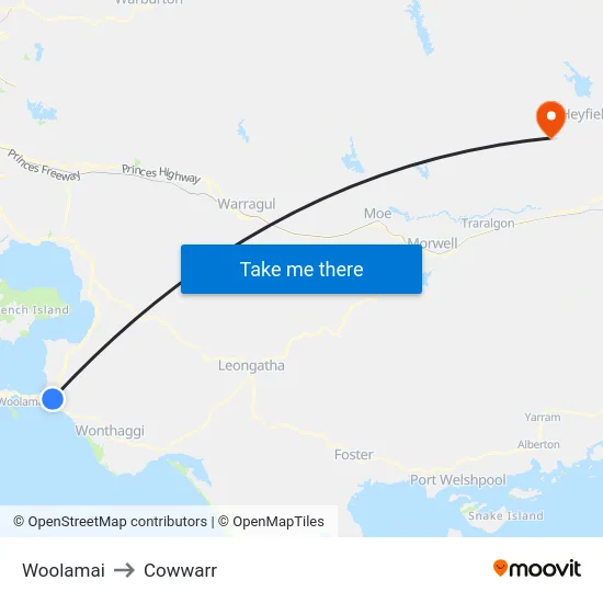 Woolamai to Cowwarr map