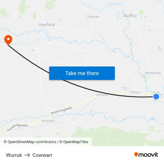 Wurruk to Cowwarr map