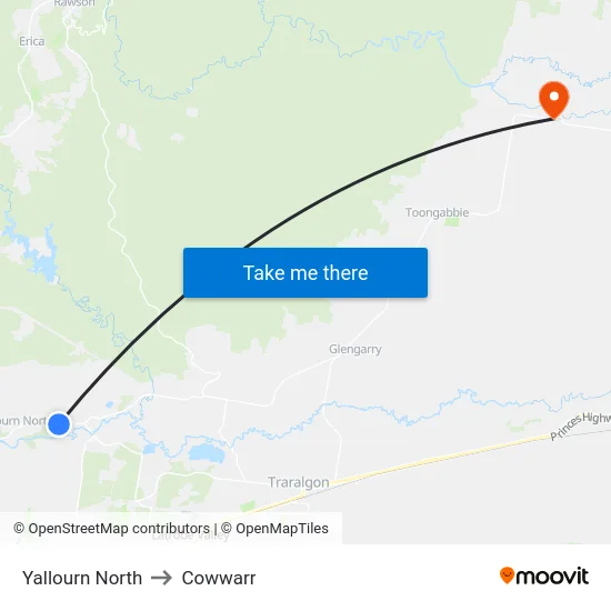 Yallourn North to Cowwarr map