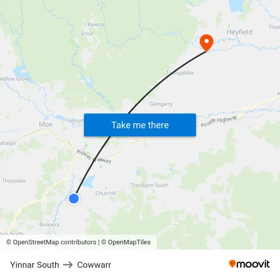 Yinnar South to Cowwarr map