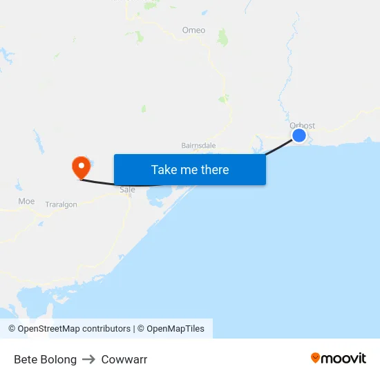 Bete Bolong to Cowwarr map