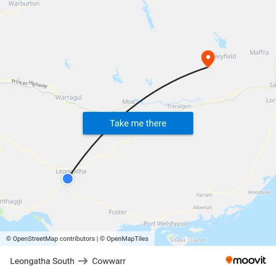 Leongatha South to Cowwarr map