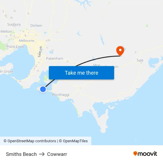 Smiths Beach to Cowwarr map