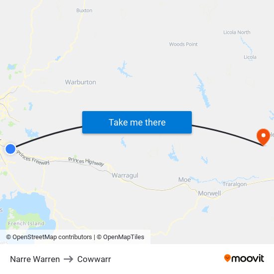 Narre Warren to Cowwarr map