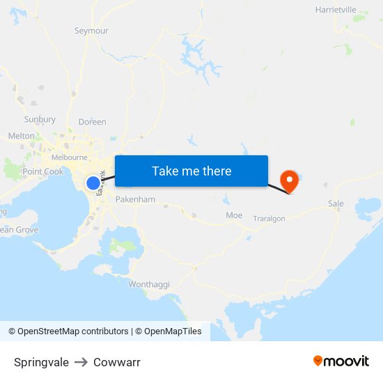 Springvale to Cowwarr map