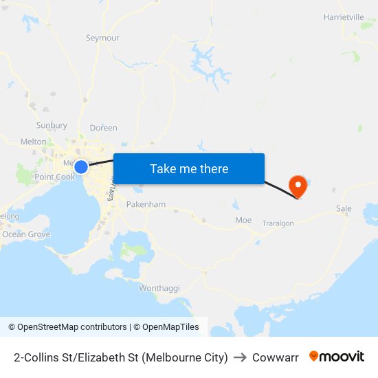 2-Collins St/Elizabeth St (Melbourne City) to Cowwarr map