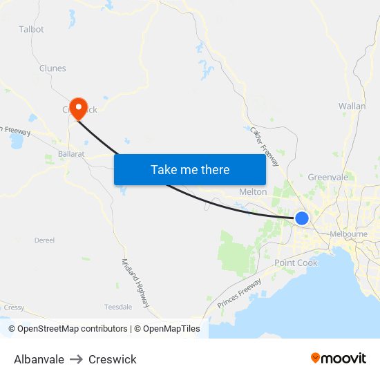 Albanvale to Creswick map