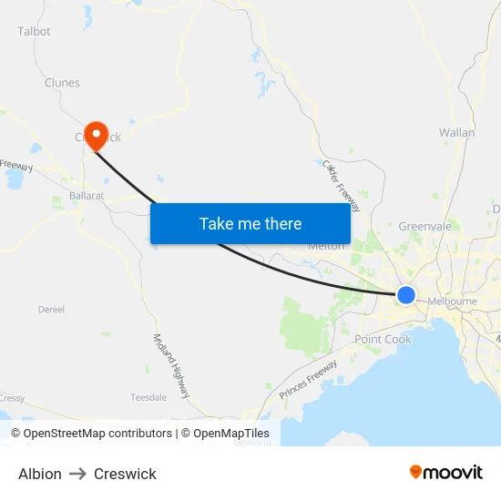 Albion to Creswick map