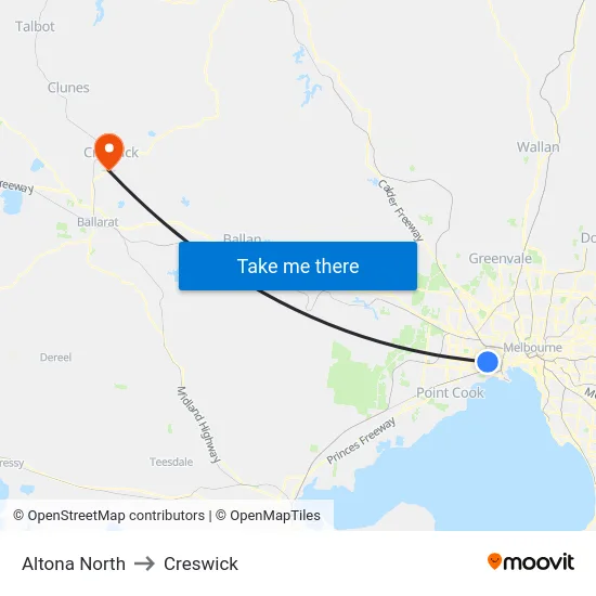 Altona North to Creswick map