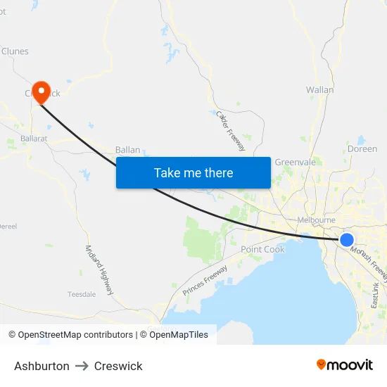Ashburton to Creswick map