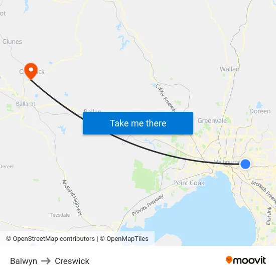 Balwyn to Creswick map