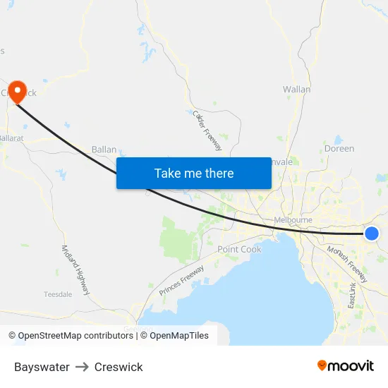 Bayswater to Creswick map