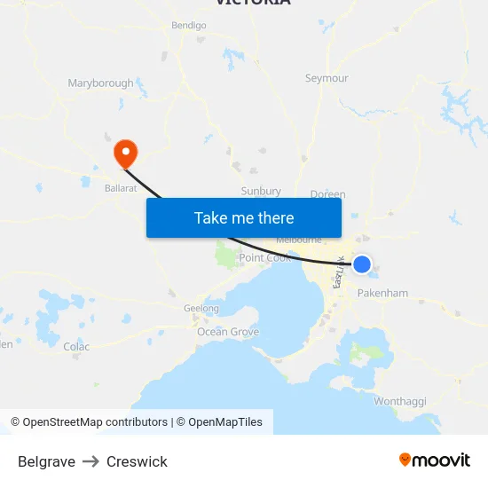 Belgrave to Creswick map