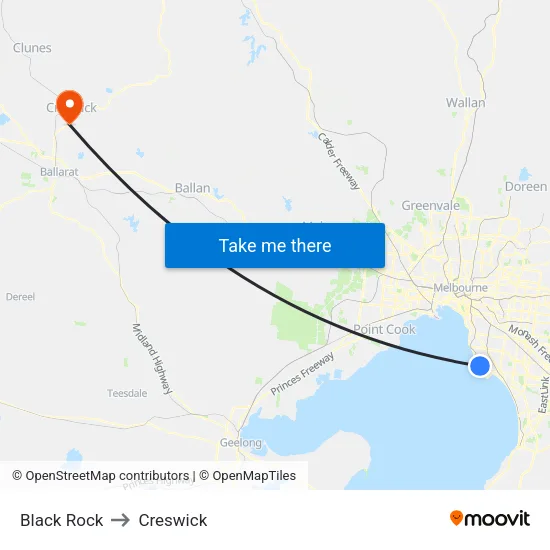 Black Rock to Creswick map