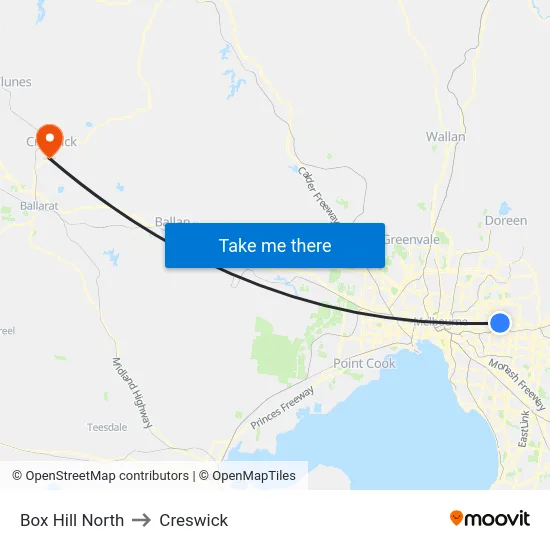Box Hill North to Creswick map