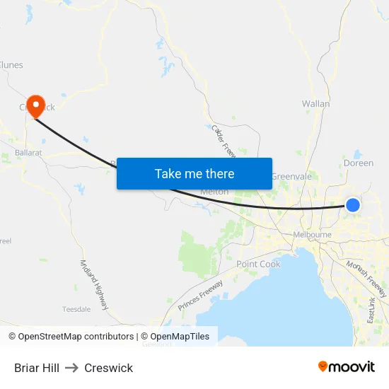 Briar Hill to Creswick map