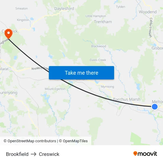Brookfield to Creswick map