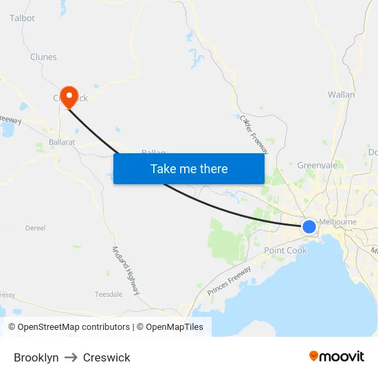Brooklyn to Creswick map