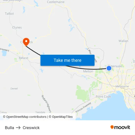 Bulla to Creswick map