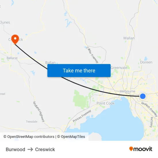 Burwood to Creswick map