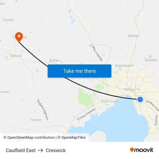Caulfield East to Creswick map