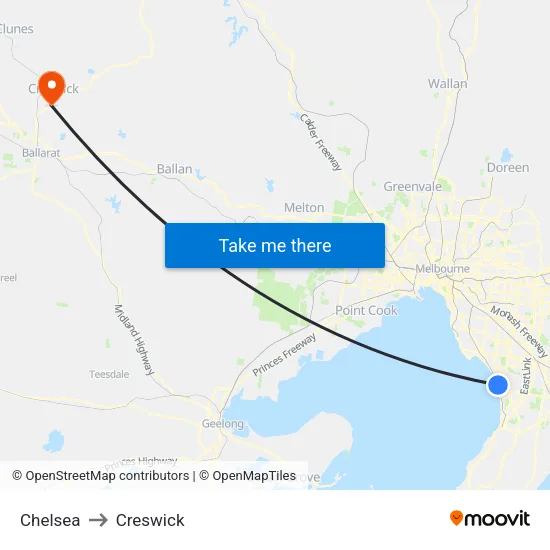 Chelsea to Creswick map