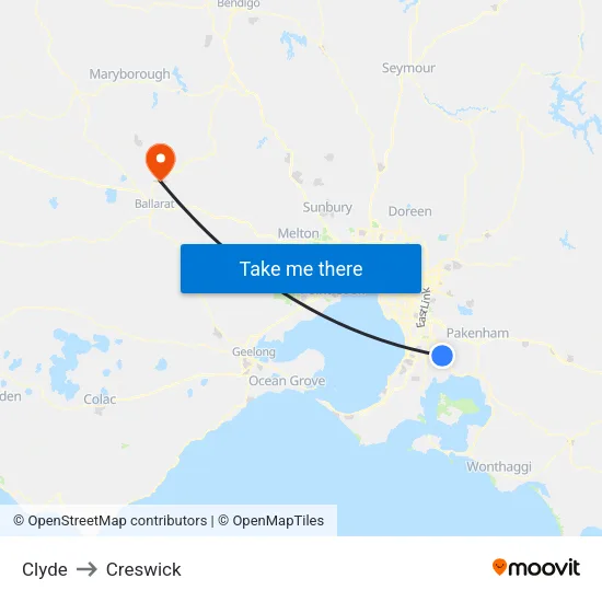Clyde to Creswick map