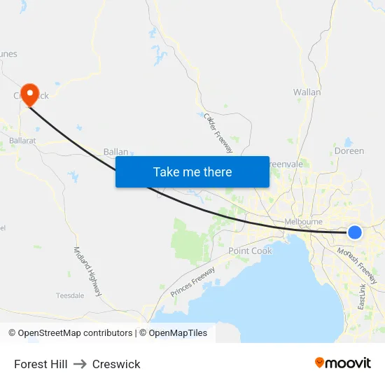 Forest Hill to Creswick map