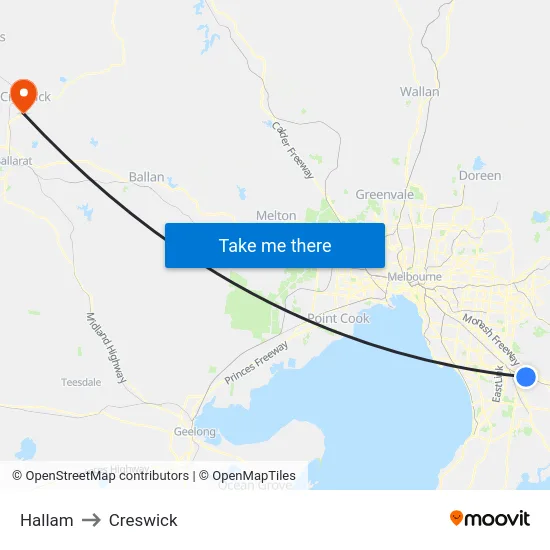 Hallam to Creswick map