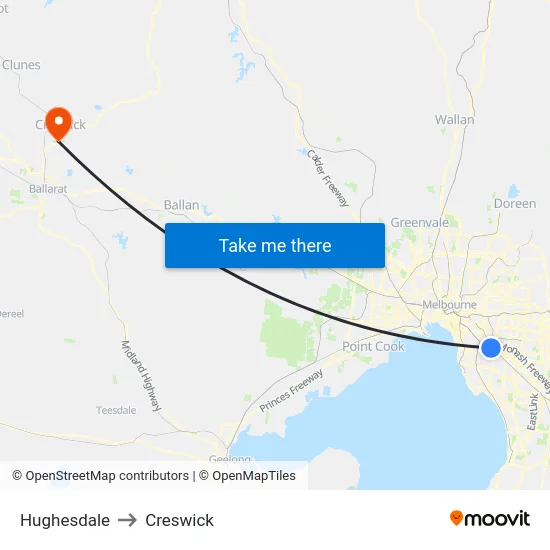 Hughesdale to Creswick map