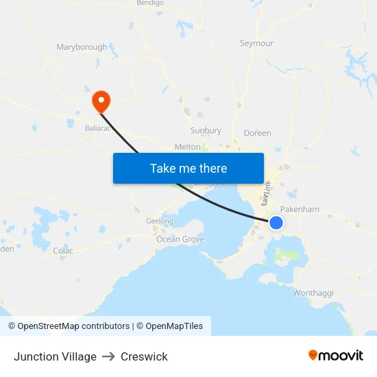 Junction Village to Creswick map